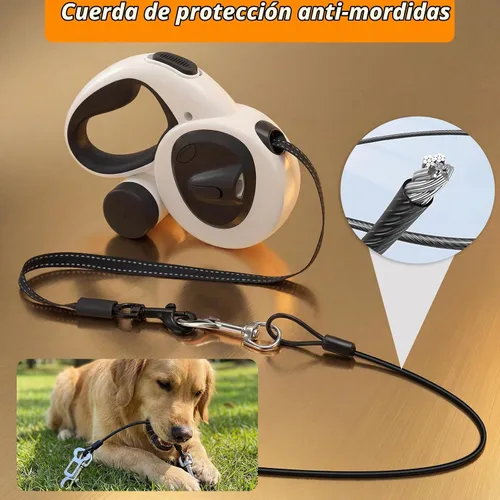 Vista 4 de Correa retráctil para perro con luz LED recargable por USB, correa resistente de 16 pies con soporte para bolsa de excrementos y cable a prueba