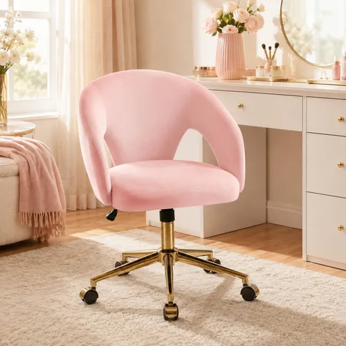 Vista 14 de Silla de escritorio de terciopelo para oficina en casa, moderna silla ajustable para computadora, silla giratoria, bonitas sillas de tocador
