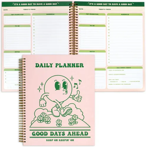 Vista 8 de THiNKABLE Undated Daily Planner Notebook 8.5x11, Cute Notebook, Pink Green To Do List Large Hardcover Spiral Schedule Planner, Inspirational Quote