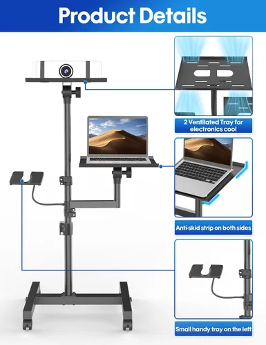 Vista 4 de Soporte para proyector, soporte de trípode para laptop de 2 estantes