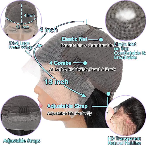 Vista 5 de Pelucas de cabello humano sin pegamento, prearrancadas de 13 x 4, pelucas de encaje frontal para mujeres negras, cabello humano con abuelitos, línea