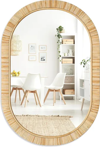 Vista 9 de Barnyard Designs Espejo de baño de ratán, marco de mimbre hecho a mano, estilo rústico, estilo granja, espejo bohemio para decoración de pared