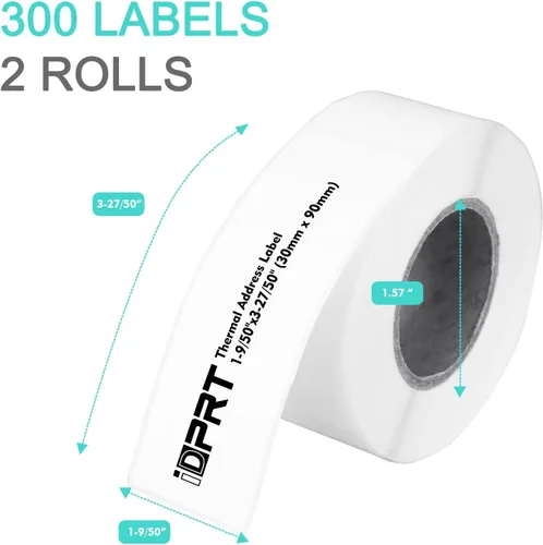 Vista 2 de iDPRT Etiquetas térmicas de dirección postal: 1.18 x 3.54 pulgadas, 2 rollos de 300 unidades, código de barras compatible con iDPRT, Rollo, DYMO