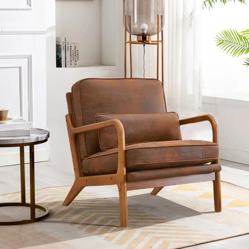 Vista 13 de JOYBASE Silla decorativa de salón, silla moderna de mediados de siglo, silla de respaldo alto, sillón con marco de madera, cómoda silla de lectura