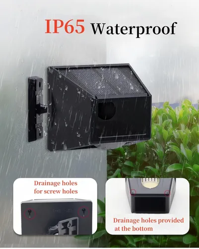 Vista 5 de Detector de sensor de movimiento al aire libre con alarma solar IP65 resistente al agua 129db alta sirena lámpara estroboscópica con control remoto