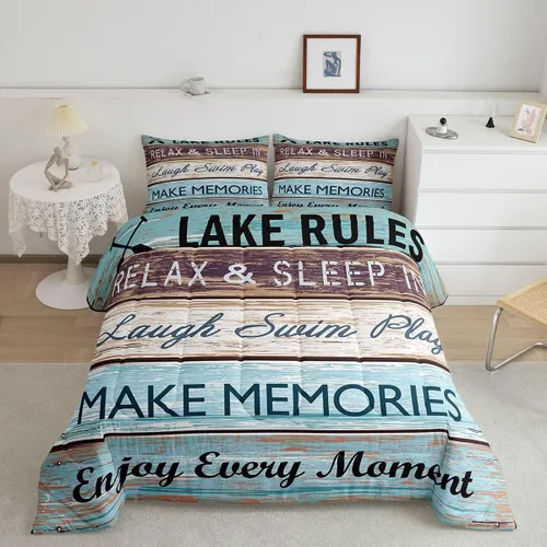 Vista 19 de Lake House - Juego de edredón tamaño individual, juego de ropa de cama rústica de granja vieja de 2 piezas para niños, adolescentes y adultos