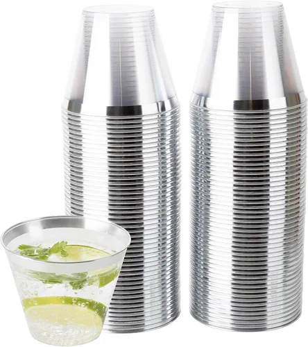 Vista 12 de PLASTICPRO Vasos de plástico desechables de 9 onzas, vasos de diseño antiguo, 100 unidades, transparente