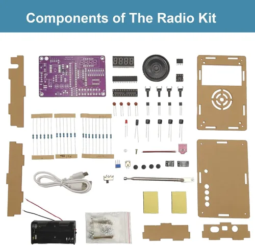 Vista 2 de Nuevo kit de soldadura de radio FM, kit electrónico de radio portátil para bricolaje, alimentado por baterías o USB, kit de soldadura de práctica