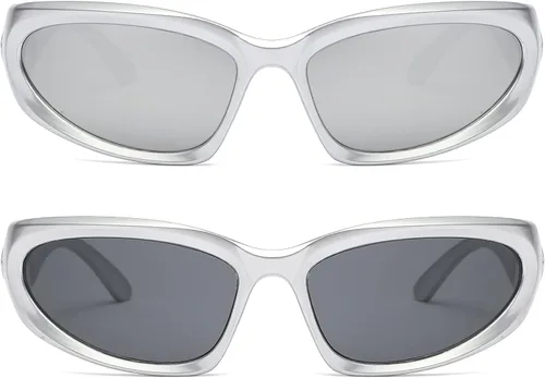 Vista 4 de PAMIX Gafas de sol envolventes a la moda para mujeres y hombres, deportes, vintage, retro, de los años 90, geniales tonos de los años 2000