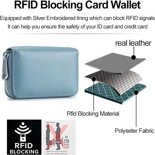 Vista 4 de Tarjetero RFID de cuero genuino para tarjetas de crédito con cremallera Moderno