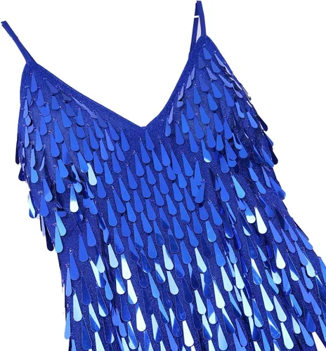 Vista 3 de Sywiyi Wonen's - Vestido de baile con flecos y lentejuelas brillantes, tango latino, Samba, con borlas y flecos, vestido de fiesta de noche