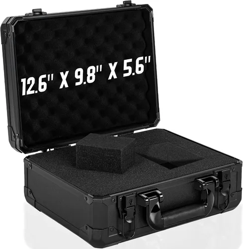 Vista 12 de Estuche de transporte de 11 pulgadas con espuma precortada en cubitos personalizable, carcasa de aluminio, construcción robusta de aleación