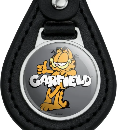 Vista 3 de Garfield de cuero negro con llavero con logotipo