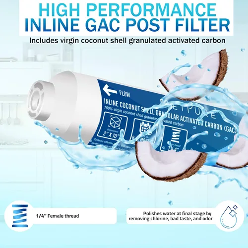 Vista 2 de Metpure Filtro de agua en línea para máquina de hielo, refrigerador, sistema de filtración de agua, cafetera de 2 "x 10" x 1/4" OD FIP rosca hembra