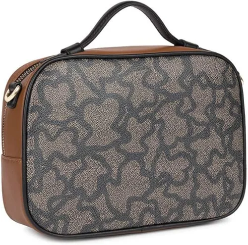 Vista 2 de TOUS Kaos Icon Collection - Lienzo impermeable combinado con bolsa cruzada de vinilo efecto piel para mujer, 9.4x4.1x8.1 in, multicolor, Beige