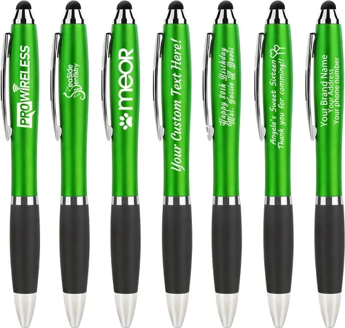Vista 16 de 100 bolígrafos con logotipo personalizado con punta de lápiz capacitivo, bolígrafos de acción de clic Negro