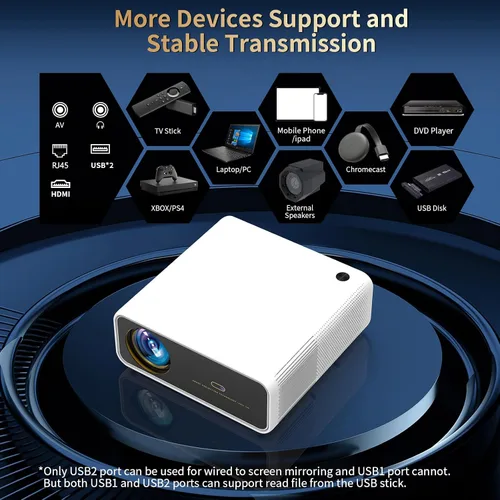 Vista 7 de Proyector 4K de 2100 Ansi con WIFI y Bluetooth, proyector de cine al aire libre, enfoque automático, ARC, audio DoIby, PPT, proyector de cine