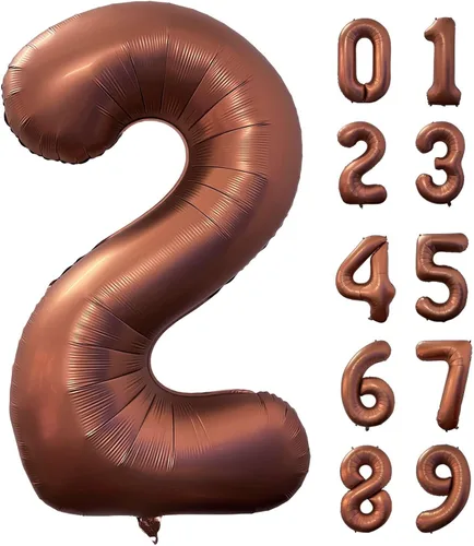 Vista 12 de Globo marrón café número 0 de 40 pulgadas, tamaño grande, papel de aluminio de Mylar retro, globos de helio marrón para fiesta de cumpleaños Café