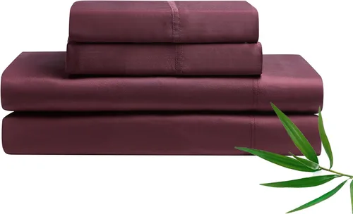 Vista 18 de Juego de sábanas refrescantes YnM con 100 por ciento de rayón derivado del bambú, tela 400TC con 1 funda de almohada y sábana plana, ajuste profundo