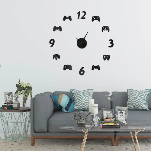 Vista 7 de The Geeky Days Controladores de videojuegos DIY Reloj de pared grande para jugadores, decoración de sala de juegos, diseño moderno, sin juegos Negro