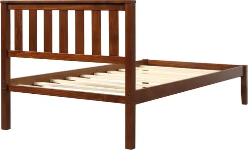 Vista 5 de Base de cama individual de madera maciza, plataforma de cama resistente de 330 libras con cabecero de listones de madera, no necesita somier