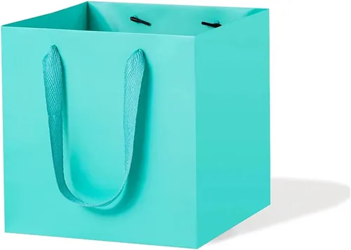 Vista 10 de Bolsa de regalo de papel naranja de 4 pulgadas Caja de papel Bolsas de papel kraft pequeñas con fondo cuadrado con asas para boda, baby shower