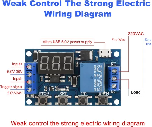 Vista 3 de 2 unids 5V Micro USB temporizador relé DC 6-30V ciclo programable retardo temporizador módulo interruptor con pantalla LED digital