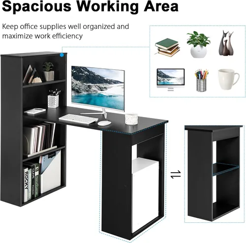 Vista 6 de Tangkula Escritorio para computadora con estantería, escritorio para escritura y estudio con estantes de almacenamiento y soporte para CPU, estación