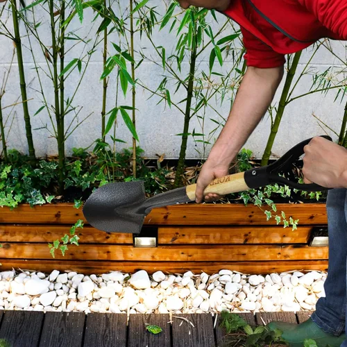 Vista 8 de KOLEIYA Pala pequeña de mango corto – 28 pulgadas de longitud total – Pala de arena de metal para niños para excavar y jardinería – metal + madera