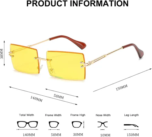 Vista 4 de BUTABY - Lentes de sol rectangulares tipo sin montura para mujeres u hombres, ultraligeros y con montura de metal, lentes cuadrados UV400, unisex