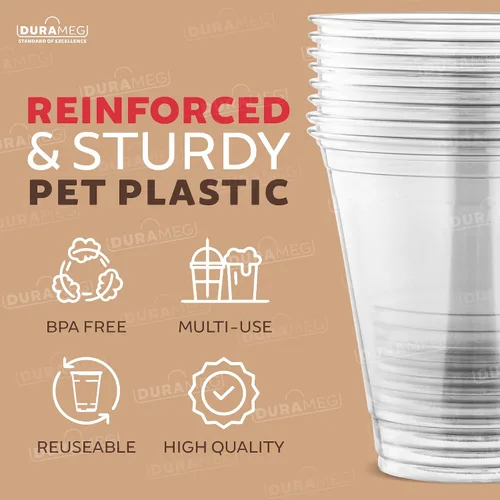 Vista 5 de Durameg [100 unidades – 12 onzas.] Vasos desechables de plástico PET transparente con tapas de cúpula