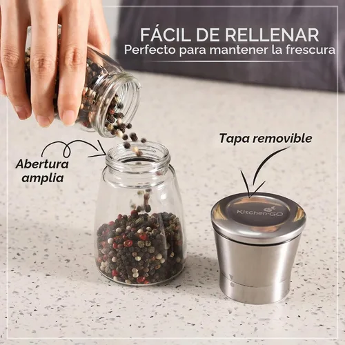 Vista 5 de Molinillo de pimienta o molinillo de pimienta, molinillo de sal manual recargable con grosor ajustable, molinillo de pimienta negra hecho de acero
