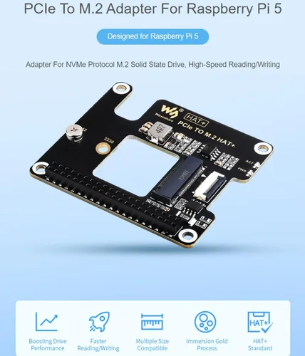 Vista 2 de Adaptador PCIe a M.2 para Raspberry Pi 5, compatible con protocolo de unidad NVMe compatible con unidad de estado sólido M.2 tamaño 2230/2242
