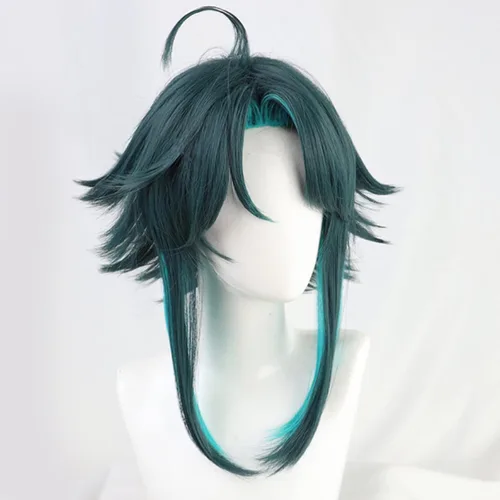 Vista 3 de HAIRCUBE Genshin Impact Xiao - Peluca de cosplay para hombre peluca de cosplay con degradado azul peluca de cosplay esponjosa para juego Xiao peluca