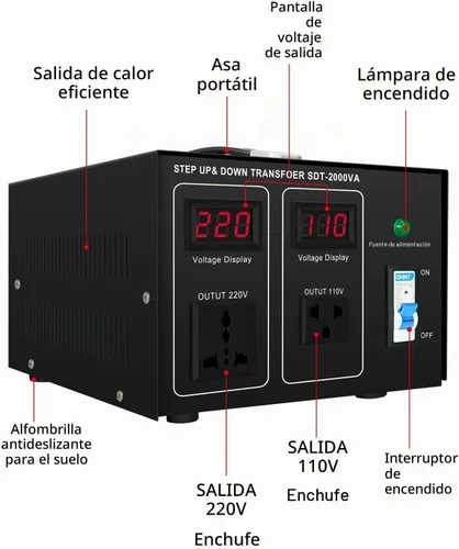 Vista 2 de Transformador elevador/abajo 220v a 110v, 2000W 110 a 220 convertidor de voltaje 120v a 240V Heavy Duty Power Transformer