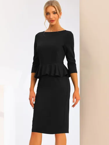 Vista 2 de Allegra K Elegante vestido de tubo con cuello barco para mujer, vestido de tubo ajustado para el trabajo y la oficina