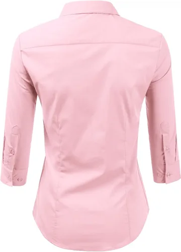 Vista 3 de Doublju - Camiseta básica de manga 34 con cuello de botón para mujer