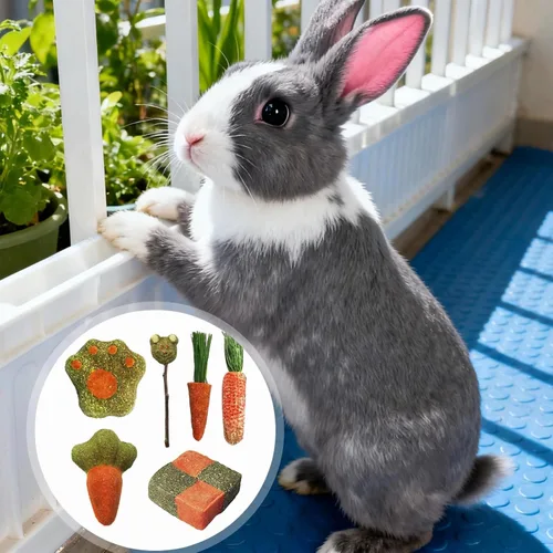 Vista 5 de 6 Pcs Grass Rabbit Chew Toy, Natural Small Animal Treat, Teeth Grinding Toy for Bunny