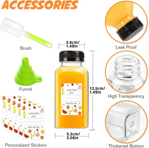 Vista 2 de Leaflai Botellas de jugo – Botellas de 8 onzas con tapas, 12 recipientes de plástico para jugo con tapas, recipientes de bebidas reutilizables