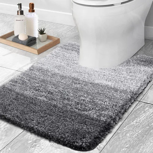 Vista 3 de OLANLY Alfombra de baño y inodoro ombré en forma de U, tamaño 47 x 24 pulgadas y alfombras de inodoro de 24 x 20 pulgadas, color gris, paquete de 2