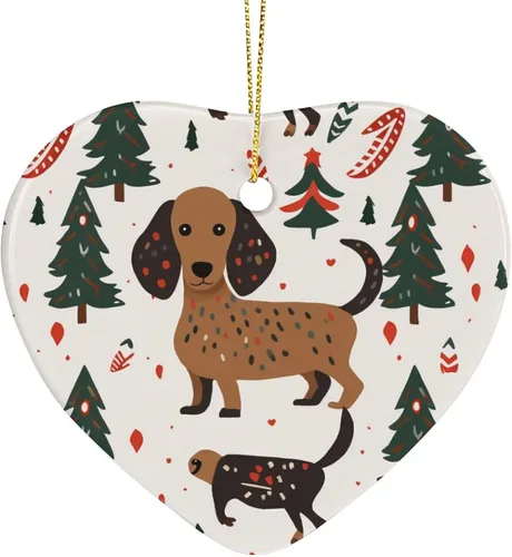 Vista 14 de Dachshund - Adorno de cerámica de Navidad para perro, diseño de animales lindos 2023, adorno de vacaciones para el hogar, decoración de árbol