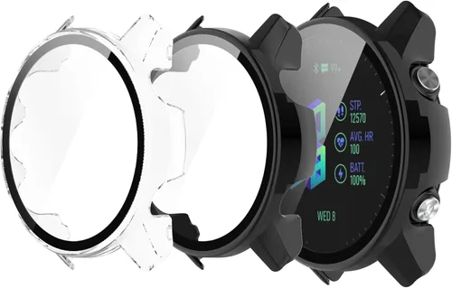 Vista 8 de Funda protectora compatible con Garmin Forerunner 955/955, protector de pantalla solar, vidrio templado, policarbonato duro, cubierta completa, 6