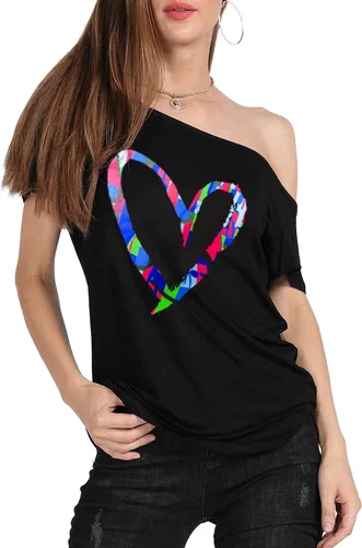 Vista 4 de MAGICMK - Camiseta casual para mujer, con estampado de labios y hombro descubierto, talla extragrande