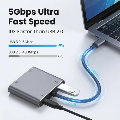 Vista 7 de Adaptador USB C a HDTV dual, adaptador multipuerto USB C de 4K a 60 Hz con 2 HDMI, USB 3.0, 100 W PD, macOS solo permite modo espejo, Windows