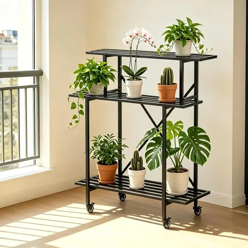 Vista 15 de Estante colgante para macetas, resistente soporte para plantas, enrejado, soporte para plantas de múltiples capas para el hogar, jardín, balcón