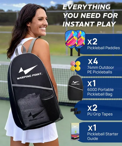 Vista 8 de Juego de 2 palas de pickleball de fibra de vidrio, duraderas y ligeras, aprobadas por USAPA, paquete de 2 raquetas de pickleball para mujeres