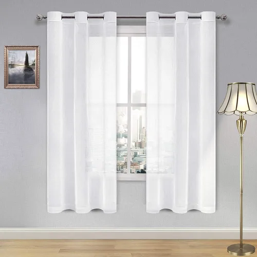 Vista 24 de DWCN Cortinas traslúcidas color verde frijol para sala de estar y dormitorio - Cortinas voile con aspecto de lino sintético con ojales en la parte