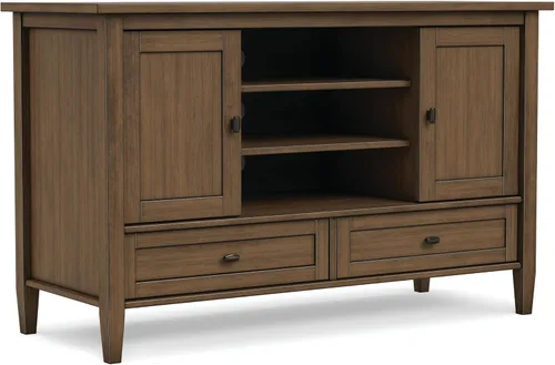 Vista 22 de SIMPLIHOME Warm Shaker - Soporte de TV de madera maciza de 72 pulgadas de Marrón rojizo