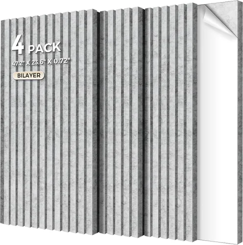 Vista 11 de Paquete de 4 paneles de pared acústicos de doble capa grandes autoadhesivos, 47.2 x 23.6 x 0.71 pulgadas, panel de pared insonorizado, barrera
