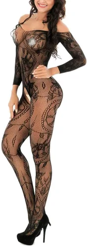 Vista 2 de Body de malla para mujer, sin entrepierna, sexy, de malla, cuerpo completo, babydoll, babydoll de peluche, bodycon, lencería